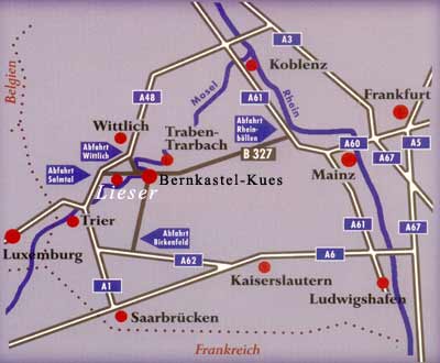 Karte zur Anreise zum Weingut Lwen-Herges in Lieser an der Mittelmosel